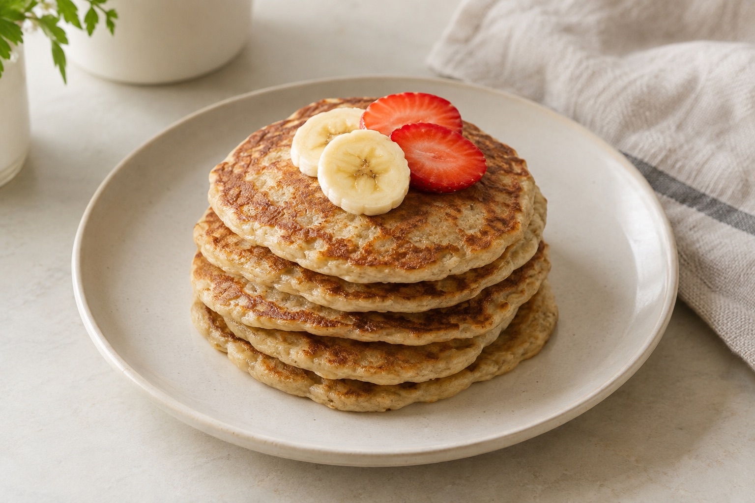 Banana pancakes with banana and strawberries